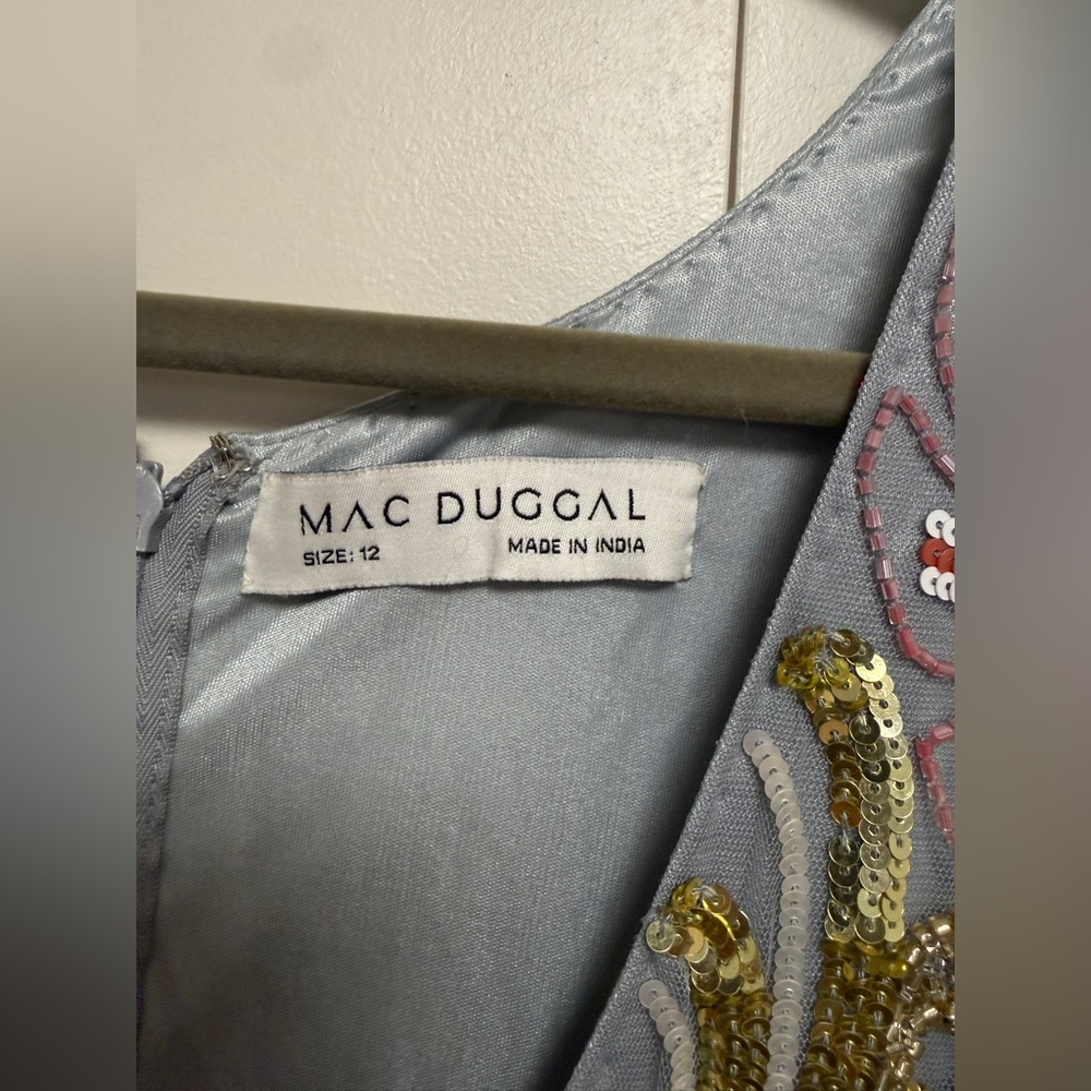 NWT Mac Duggal 5423 Gray Platinum Multi Long Cuff Sleeve Midi Dress Size 12 - Picture 12 of 16